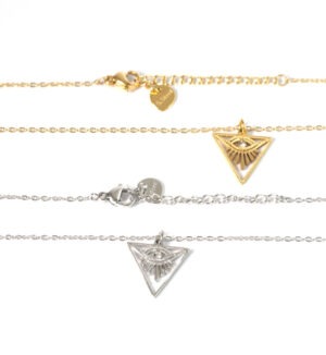 Κολιέ Triangle Evil Eye με διάφανο ζιργκόν 15x15mm αλυσίδα ατσάλι 1.5mm μήκους 41cm και επέκταση 50mm