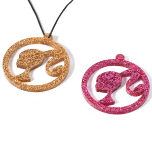 Barbie με διάτρητο κεφάλι glitter plexiglass στρογγυλό κρεμαστό 45x40mm