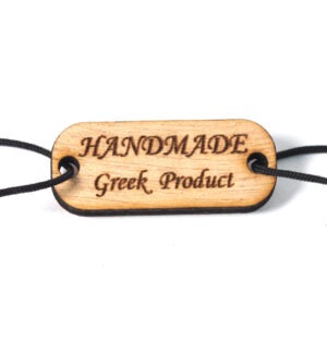 Ταμπέλα "HANDMADE Greek Product" φυσικός ξύλινος σύνδεσμος 15x37mm/10τμχ
