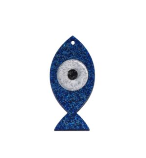 Mάτι Ψάρι μεγάλο μπλέ-διάφανο-μαύρο Sparkle of glitter plexiglass κρεμαστό 29.5x60mm