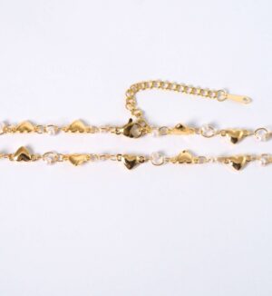 Κολιέ Golden Hearts & Pearls με λεπτή αλυσίδα ατσάλι μήκους 40mm με επέκταση αλυσίδα μήκους 5cm