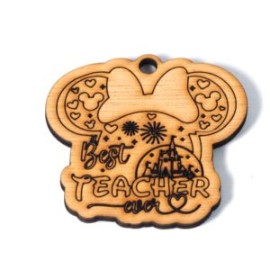 Minnie "Best Teacher ever" με σχέδια ξύλινο κρεμαστό 46x47mm