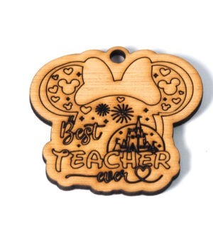 Minnie "Best Teacher ever" με σχέδια ξύλινο κρεμαστό 46x47mm