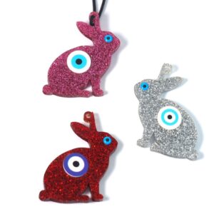 Λαγουδάκι με Ματάκι Glitter plexiglass κρεμαστό 56x44mm