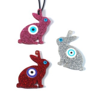 Λαγουδάκι με Ματάκι Glitter plexiglass κρεμαστό 56x44mm