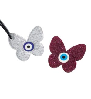 Πεταλούδα μεγάλη με ματάκι Glitter plexiglass κρεμαστό 48x44mm