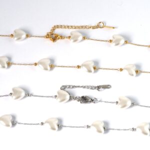 Κολιέ White Heart Pearls με λεπτή αλυσίδα cross 1mm μακριά με επέκταση αλυσίδα μήκους 73-80cm