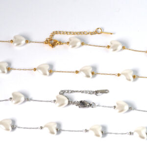 Κολιέ White Heart Pearls με λεπτή αλυσίδα cross 1mm μακριά με επέκταση αλυσίδα μήκους 73-80cm