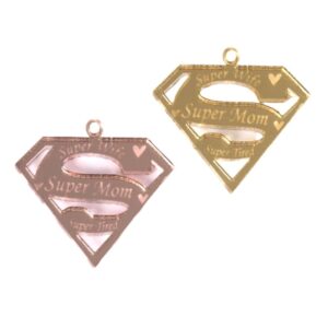 "Super Wife" "Super Mom" "Super Tired" μεταλλικό χρώμα plexiglass κρεμαστό 32x28mm