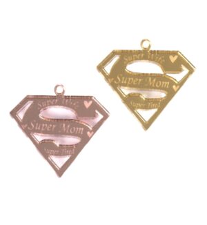 "Super Wife" "Super Mom" "Super Tired" μεταλλικό χρώμα plexiglass κρεμαστό 32x28mm