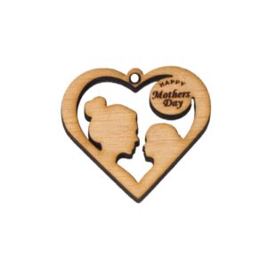 Καρδιά με Μαμά & Παιδί "HAPPY Mothers Day" διάτρητη φυσικό ξύλινο κρεμαστό 40x36mm