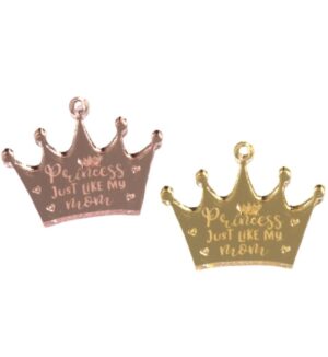 Κορώνα "Princess just like my mom" μεταλλικό χρώμα plexiglass κρεμαστό 30x24mm
