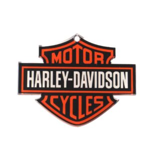 Σήμα "MOTOR HARLEY-DAVIDSON CYCLES" τυπωμένο πορτοκαλί-μαύρο-λευκό plexiglass κρεμαστό 50x37mm