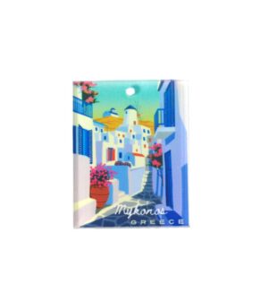 "Mykonos GREECE" με σπίτια τυπωμένο πολύχρωμο ορθογώνιο κρεμαστό plexiglass 44x35mm