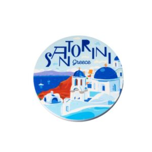 Στρογγυλό σουβέρ Σαντορίνη τυπωμένο πολύχρωμο σε βάση 80mm