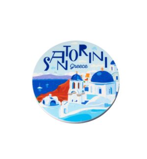 Στρογγυλό σουβέρ Σαντορίνη τυπωμένο πολύχρωμο σε βάση 80mm