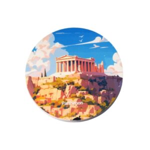 Στρογγυλό σουβέρ Παρθενώνας τυπωμένο πολύχρωμο σε βάση 80mm