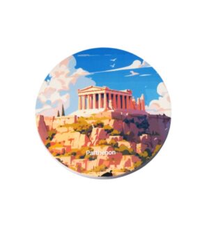 Στρογγυλό σουβέρ Παρθενώνας τυπωμένο πολύχρωμο σε βάση 80mm