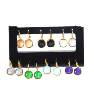 Σκουλαρίκια Cube Crystal κρεμαστά με γάντζο-κλιπ χρυσά μεταλλικά ατσάλι 25x13mm/σετ