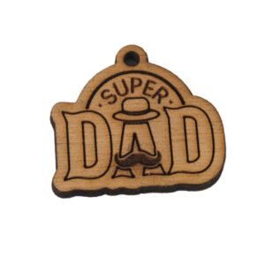Super Dad με καπέλο και μουστάκι ξύλινο κρεμαστό 30x34mm