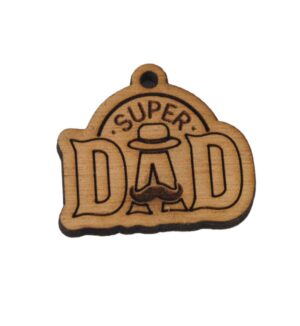 Super Dad με καπέλο και μουστάκι ξύλινο κρεμαστό 30x34mm