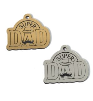 Super Dad με καπέλο και μουστάκι μάτ μεταλλικό χρώμα plexiglass κρεμαστό 30x34mm