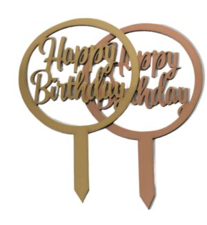 Happy Birthday σε στρογγυλό περίγραμμα topper τούρτας plexiglass 140x90mm
