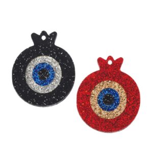 Ρόδι με ματάκι glitter plexiglass κρεμαστό 46x40mm