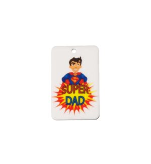 Ορθογώνιο "SUPER DAD" πολύχρωμο σε λευκή βάση plexiglass κρεμαστό 40x28mm