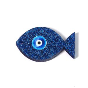 Ψαράκι μεσαίο μπλε glitter και  με μπλε ματάκι  plexiglass κρεμαστό 27x45mm