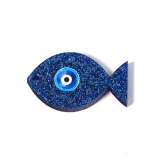 Ψαράκι μεσαίο μπλε glitter και  με μπλε ματάκι  plexiglass κρεμαστό 27x45mm