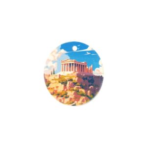 Στρογγυλό Παρθενώνας τυπωμένο πολύχρωμο κρεμαστό σε βάση 50mm