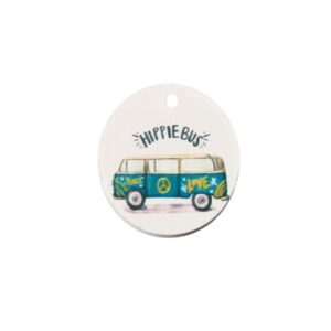 Στρογγυλό "HIPPIE BUS" τυπωμένο πολύχρωμο κρεμαστό σε βάση 50mm