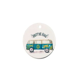 Στρογγυλό "HIPPIE BUS" τυπωμένο πολύχρωμο κρεμαστό σε βάση 50mm