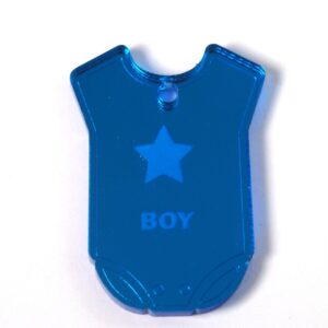 Φορμάκι μωρού ''BOY'' με αστεράκι μπλε μεταλλικό χρώμα plexiglass κρεμαστό 42x31mm
