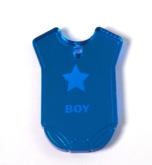 Φορμάκι μωρού ''BOY'' με αστεράκι μπλε μεταλλικό χρώμα plexiglass κρεμαστό 42x31mm