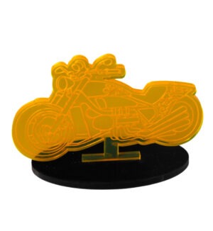 Harley Davidson πορτοκαλί φλούο plexiglass 92x63mm επιτραπέζιο διακοσμητικό σε οβάλ μαύρη plexiglass βάση 78x35mm