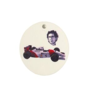 Στρογγυλό με Ayrton Senna & Μονοθέσιο σε λευκό plexiglass κρεμαστό 40mm
