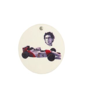Στρογγυλό με Ayrton Senna & Μονοθέσιο σε λευκό plexiglass κρεμαστό 40mm