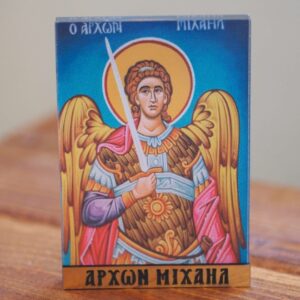 Αρχάγγελος Μιχαήλ σε τυρκουάζ φόντο εικόνα εκτυπωμένη σε διάφανο plexiglass επιτραπέζιο διακοσμητικό 90x66x0.8mm