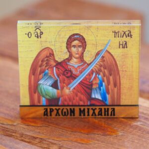 Αρχάγγελος Μιχαήλ σε χρυσό φόντο παραλληλόγραμμη εικόνα εκτυπωμένη σε διάφανο plexiglass επιτραπέζιο διακοσμητικό 60x76x0.8mm