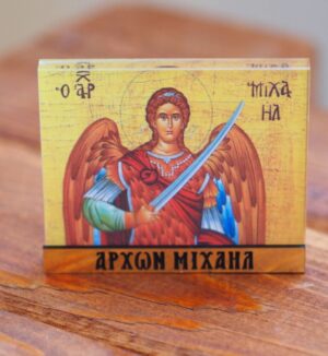 Αρχάγγελος Μιχαήλ σε χρυσό φόντο παραλληλόγραμμη εικόνα εκτυπωμένη σε διάφανο plexiglass επιτραπέζιο διακοσμητικό 60x76x0.8mm