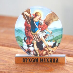 Αρχάγγελος Μιχαήλ στρογγυλή εικόνα εκτυπωμένη σε διάφανο plexiglass επιτραπέζιο διακοσμητικό 89x84x0.8mm