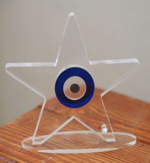 Αστέρι με μπλέ-διάφανο μαύρο σε διάφανο plexiglass με βάση επιτραπέζιο διακοσμητικό 95x102x8mm