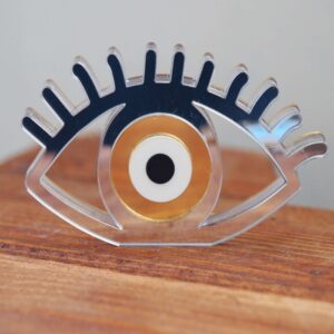 Μάτι σχιστό με βλεφαρίδες ασημί plexiglass επιτραπέζιο διακοσμητικό 60x100mm