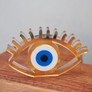 Μάτι σχιστό με βλεφαρίδες χρυσό plexiglass επιτραπέζιο διακοσμητικό 60x100mm