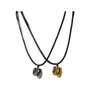 Κολιέ Double Asymmetrical Oval ατσάλινα κρεμαστά 22x16mm σε κερωμένο νάυλον 40cm και με επέκταση αλυσίδας 4cm