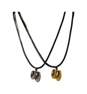Κολιέ Double Asymmetrical Oval ατσάλινα κρεμαστά 22x16mm σε κερωμένο νάυλον 40cm και με επέκταση αλυσίδας 4cm