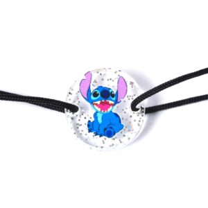 Στρογγυλός με Stitch με τα αυτιά πάνω σε διάφανο glitter plexiglass σύνδεσμος 18mm