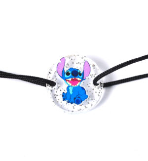 Στρογγυλός με Stitch με τα αυτιά πάνω σε διάφανο glitter plexiglass σύνδεσμος 18mm
